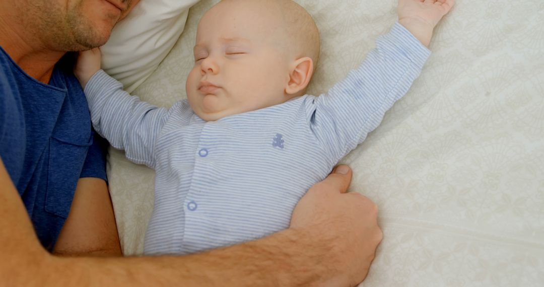 Father and Baby Sleeping Peacefully in Bed - Free Images, Stock Photos and Pictures on Pikwizard.com