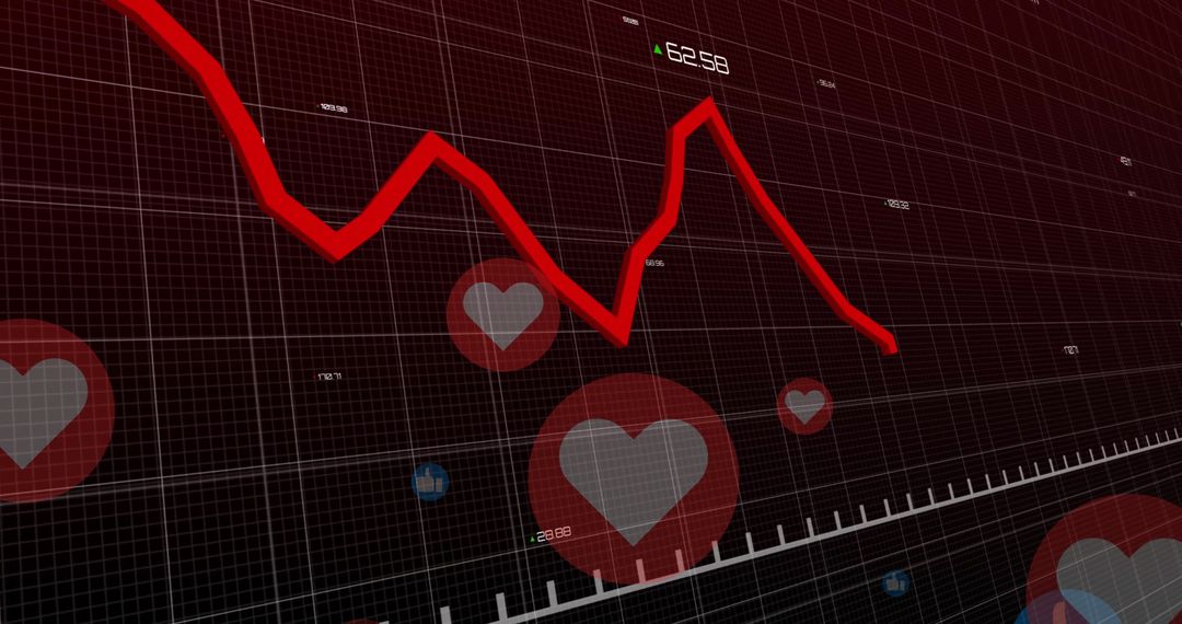 Falling Spike Pattern in Digital Heart Icon Graph