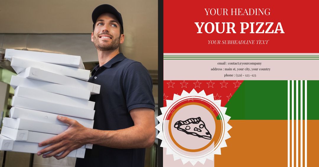 Smiling Pizza Delivery Man with Boxes Evokes Reliability