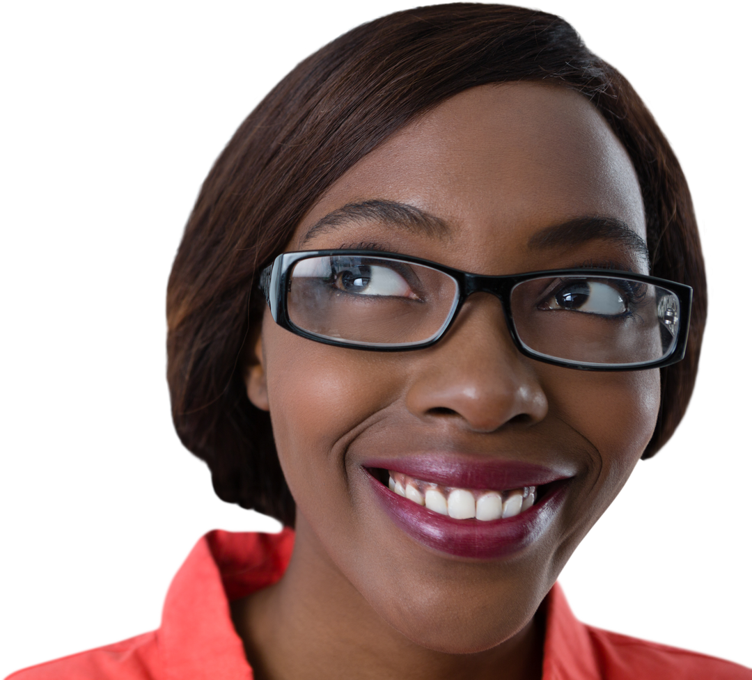 Transparent Background of Smiling Woman Looking Away with Glasses - Download Free Stock Images Pikwizard.com