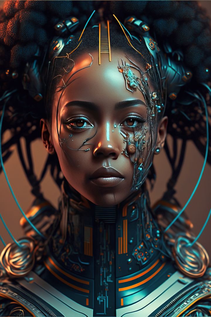Portrait of african american woman with cyber adjustment, created using generative ai technology - Free Images, Stock Photos and Pictures on Pikwizard.com