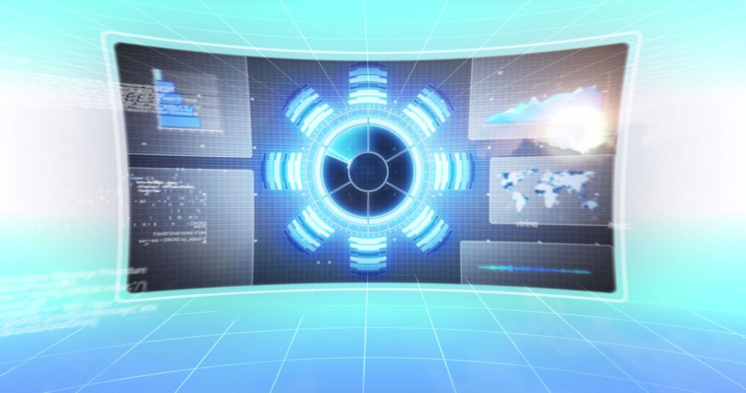 Data Processing Interface with Digital Blue Holographic Screen