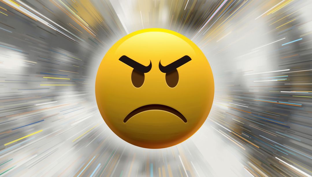 Angry Emoji in Energetic Digital Vortex