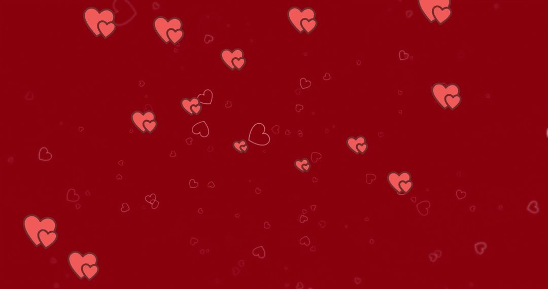 Romantic Red Hearts Floating on Deep Red Background