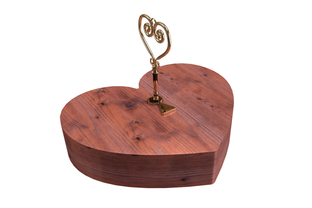 Heart Shaped Wooden Box With Key on Transparent Background