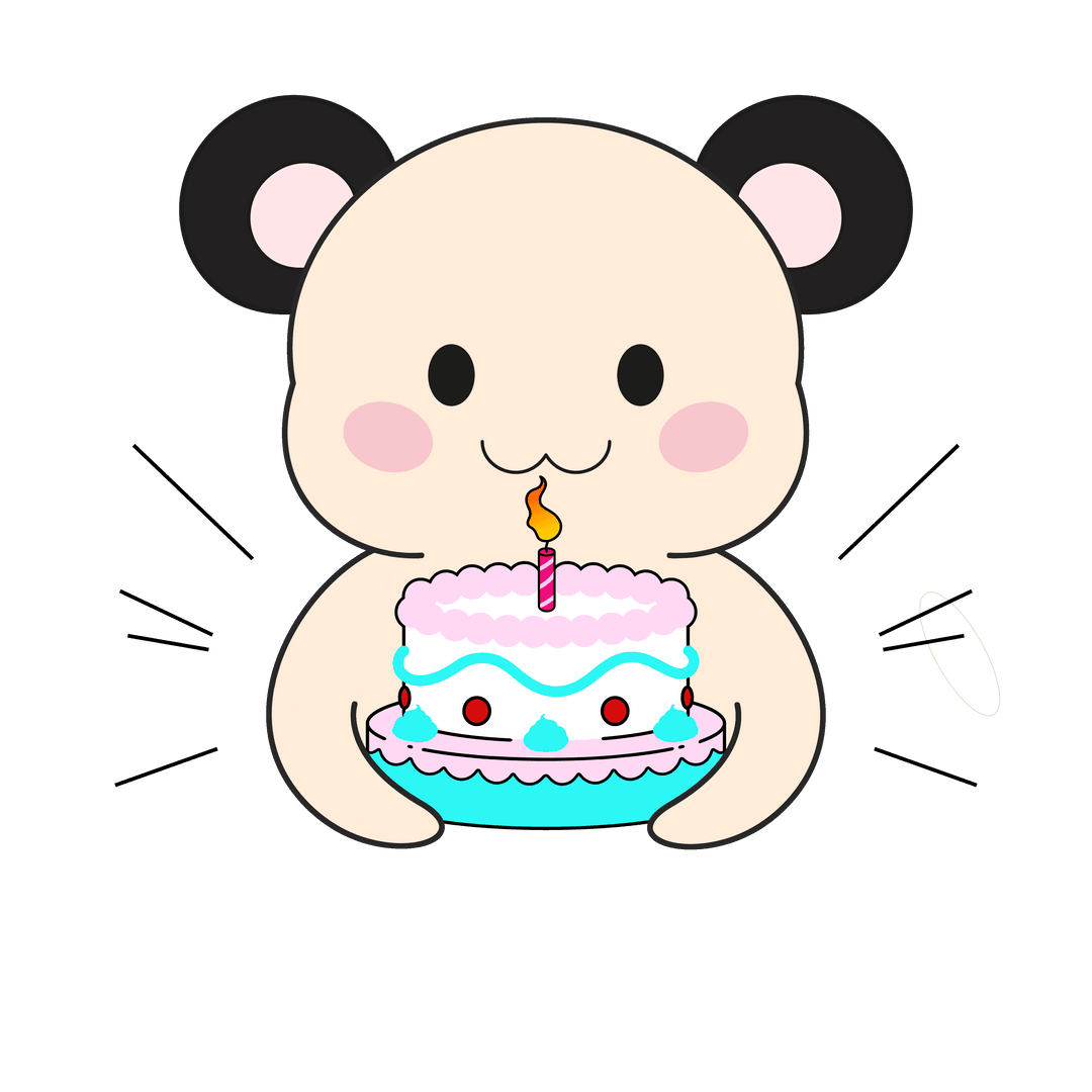 Cartoon Bear Holding Cake with Candle on Transparent Background