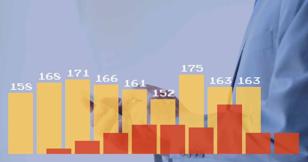 Businessman Analyzing Growth with Digital Bar Graphs Overlay