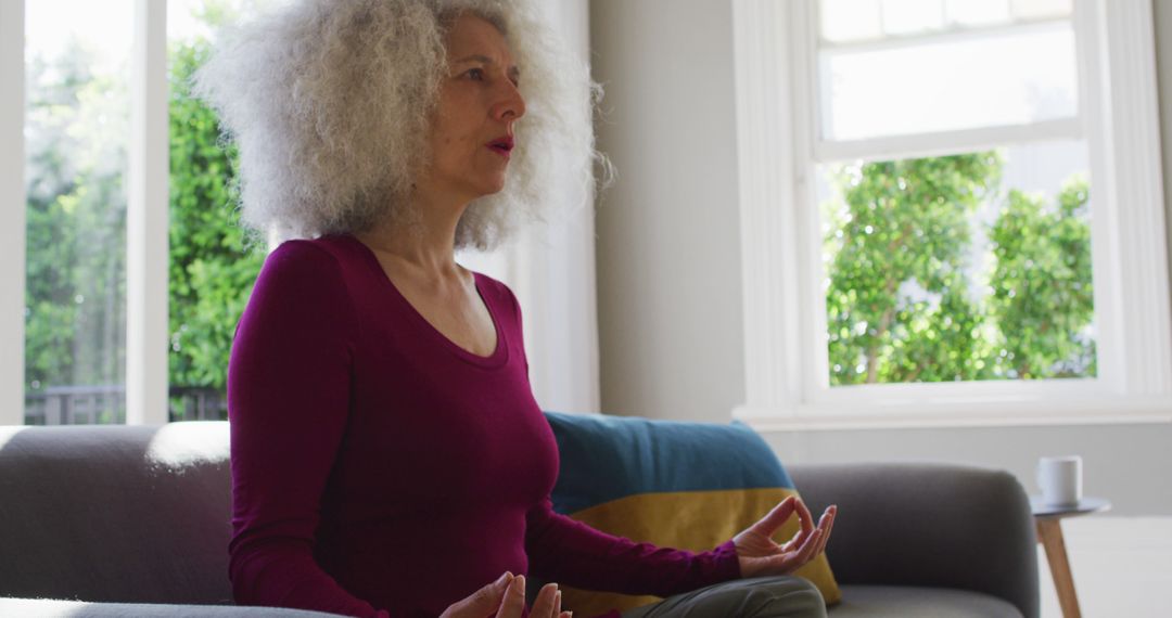 Senior Woman Practicing Yoga Meditation at Home - Free Images, Stock Photos and Pictures on Pikwizard.com