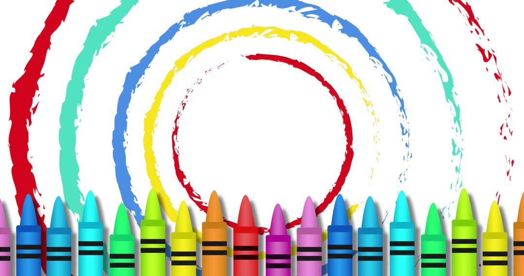 Rainbow Crayons in Front of Colorful Circular Patterns