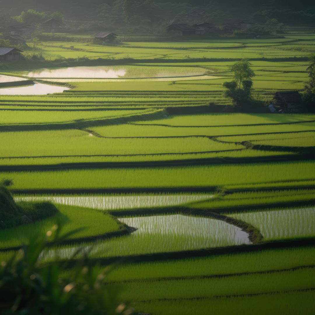 General view of green rice fields, created using generative ai technology - Free Images, Stock Photos and Pictures on Pikwizard.com