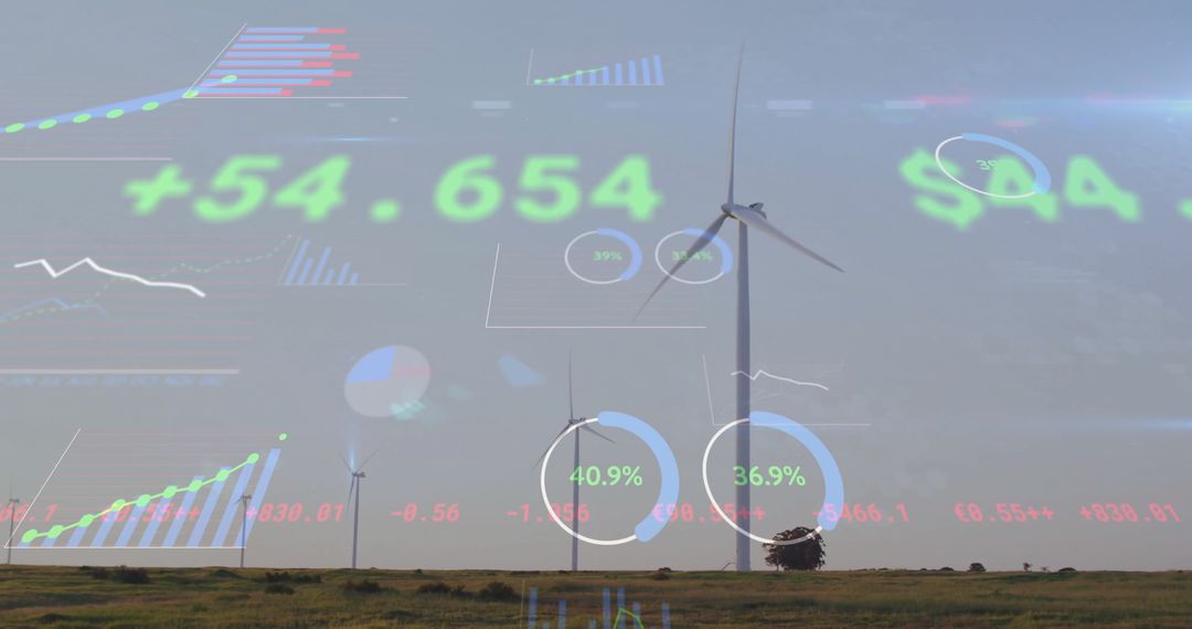 Financial Data Overlaying Wind Turbines in Green Energy Vision