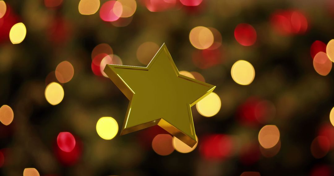 Glowing Golden Star with Sparkling Christmas Bokeh Background