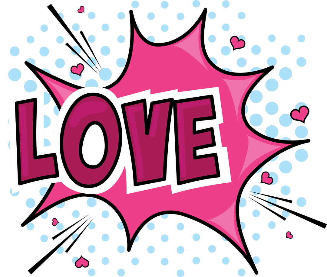 Love Pop Art Inspired Design with Comic Effect on Transparent Background