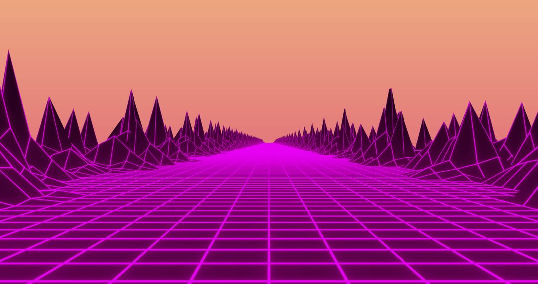 Futuristic Digital Wireframe Mountains on Gradient Background