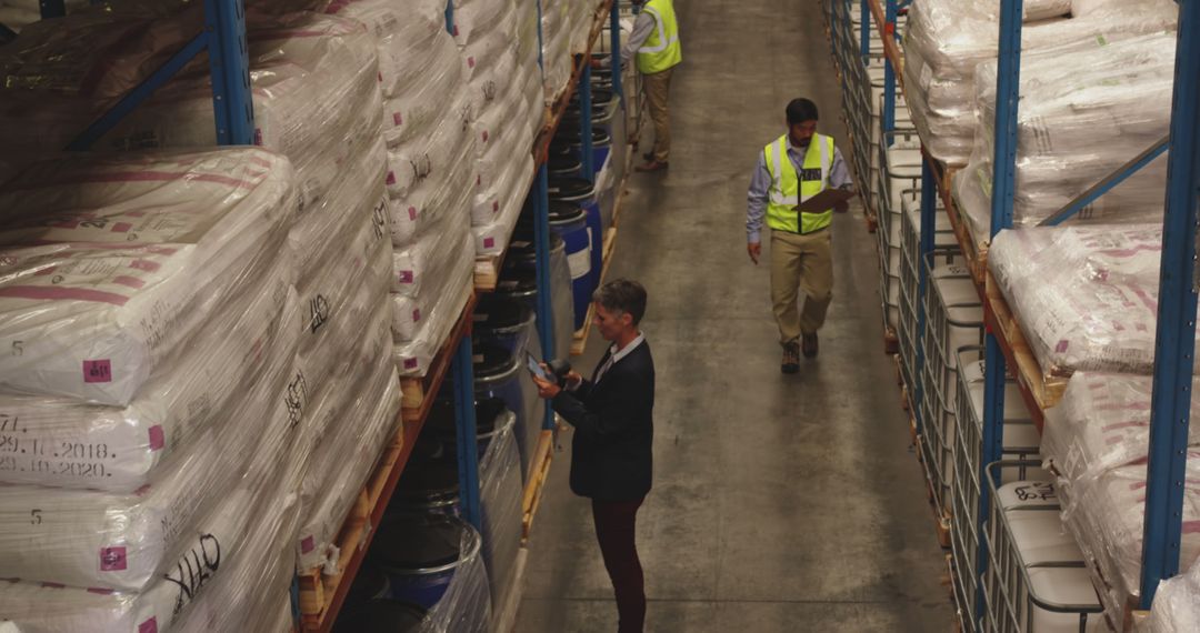 Warehouse Workers Inspecting Goods in Industrial Storage Facility - Free Images, Stock Photos and Pictures on Pikwizard.com