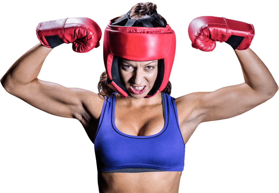 Confident Female Boxer Flexing Muscles Transparent Background