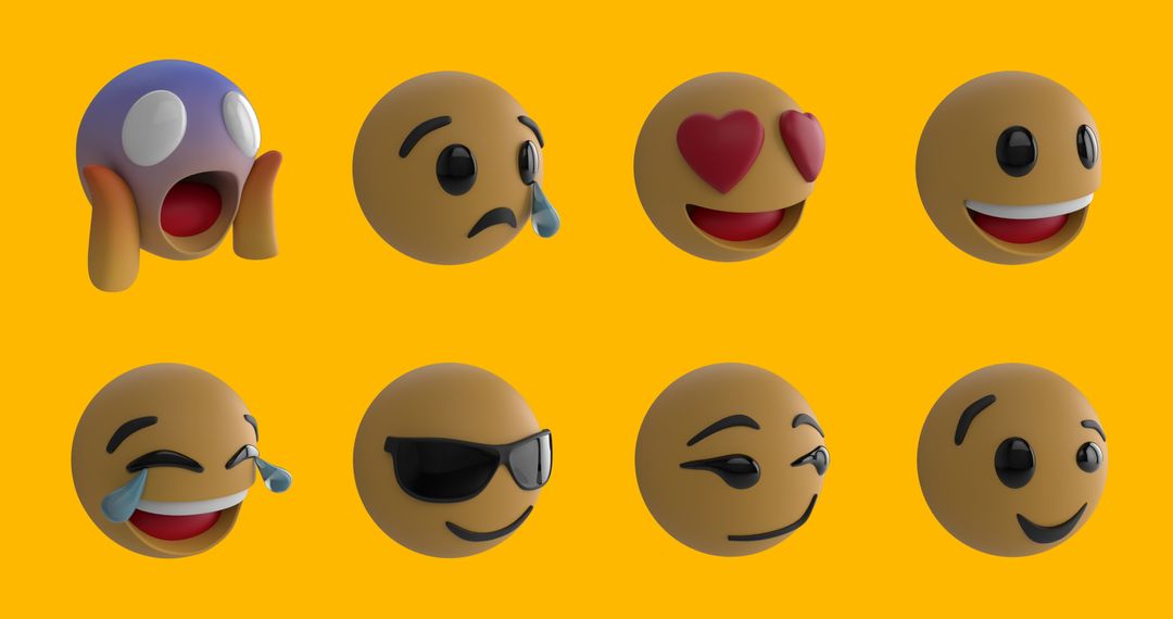 Collection of 3D Emojis with Various Expressions on Yellow Background