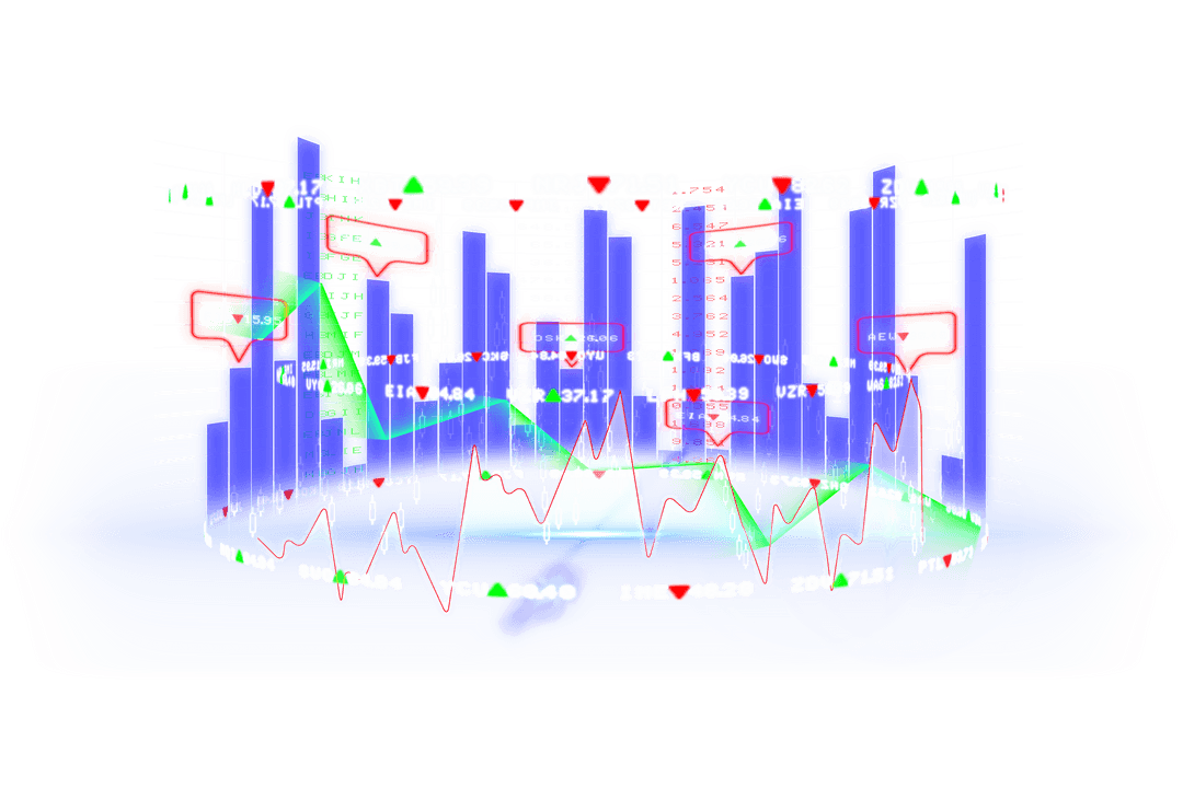 Digital Blue Column Charts with Speech Bubbles on Transparent Background