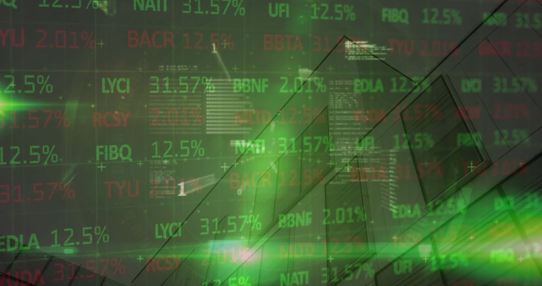 Digital Financial Data Display Over Bright Cityscape