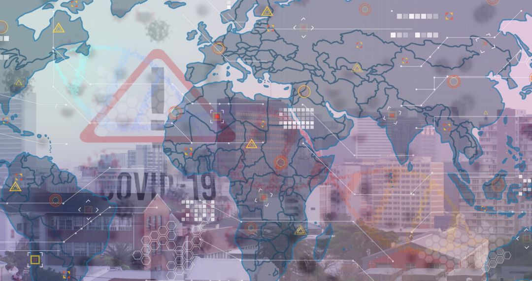 Digital Interface Overlay on Global World Map in Data Technology Concept