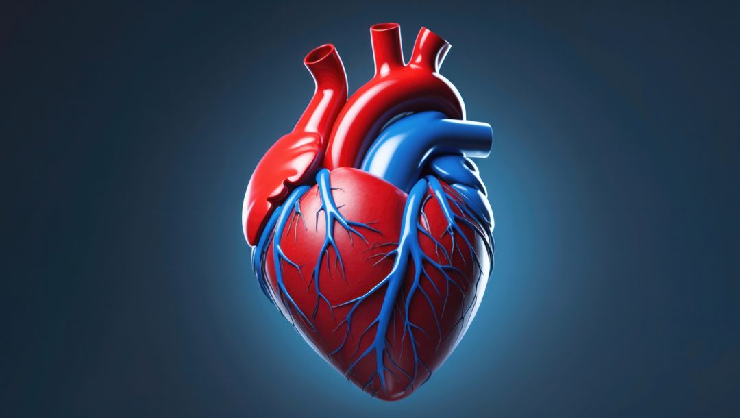 3d rendered heart with circulatory system on blue gradient background, cardiovascular diseases subje