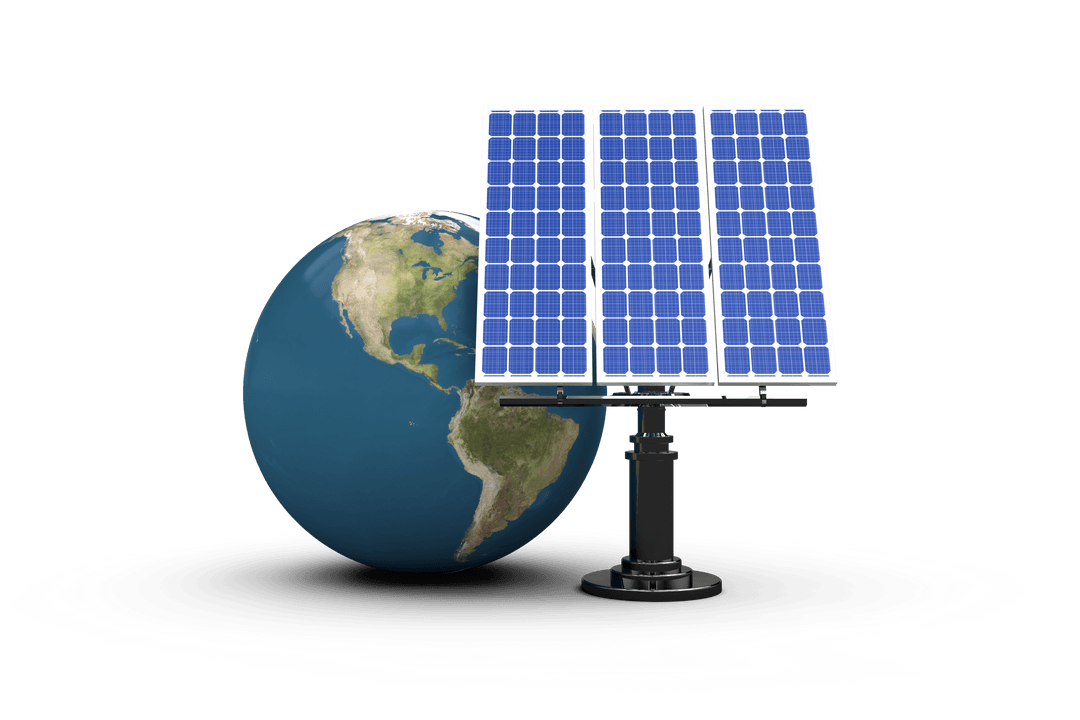 Transparent 3D Globe with Solar Panel Highlighting Renewable Energy