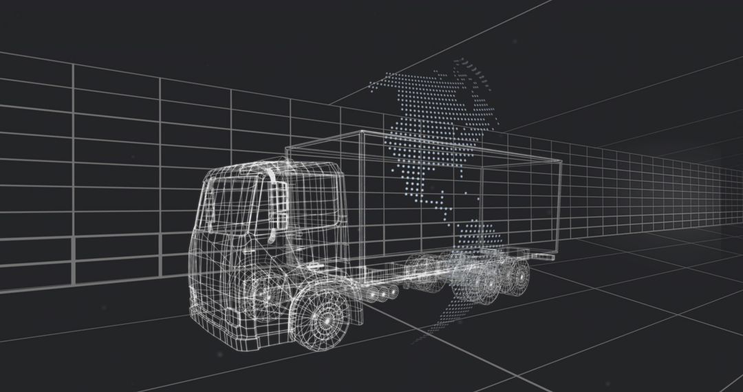 Futuristic Semi-Truck Wireframe in Digital Grid Space