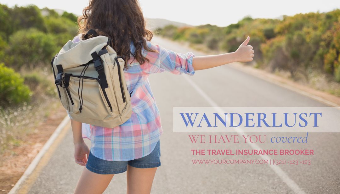 Woman Hitchhiking in Countryside for Travel Adventure Journey