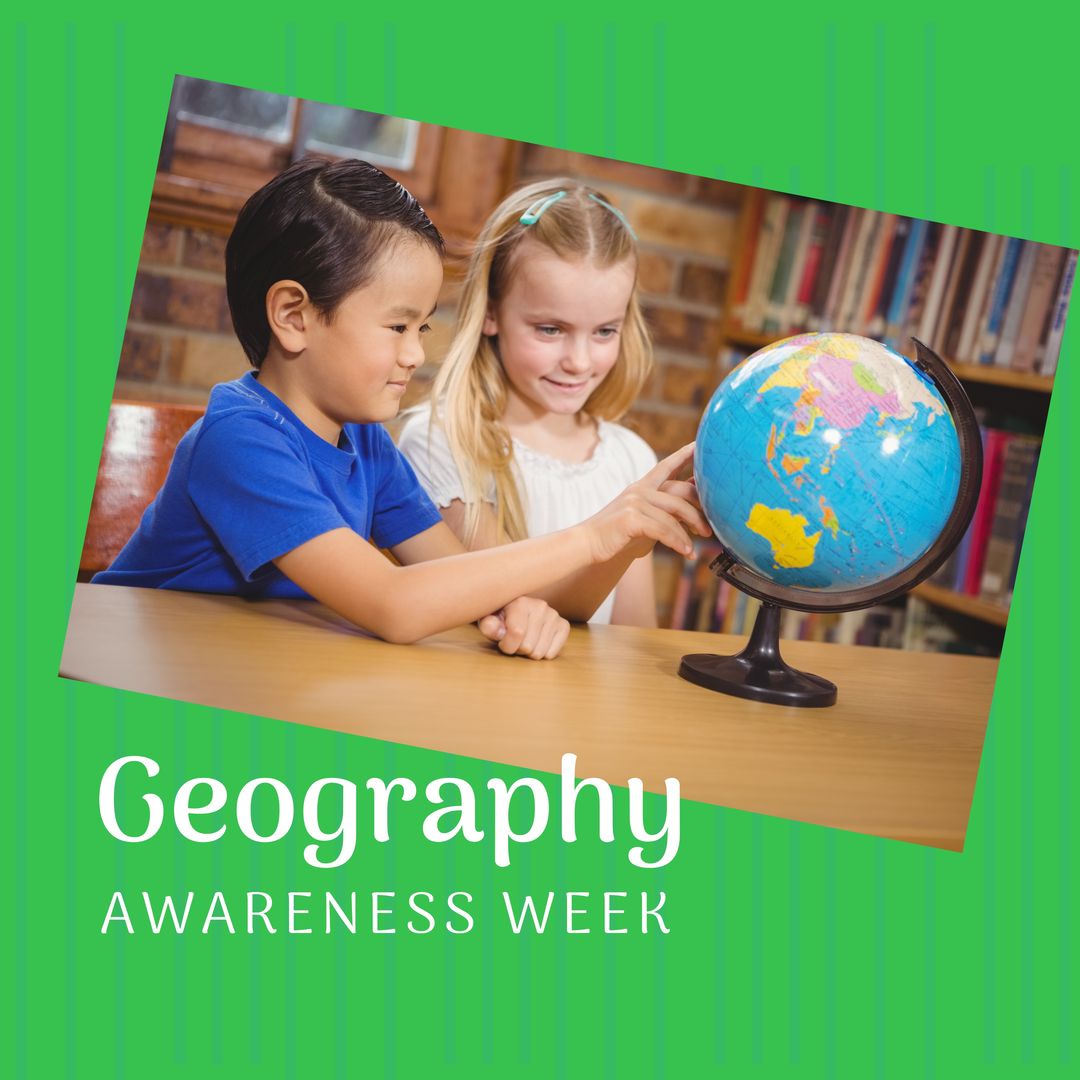 Image of geography awareness week over happy diverse boy and girl with globe - Download Free Stock Templates Pikwizard.com