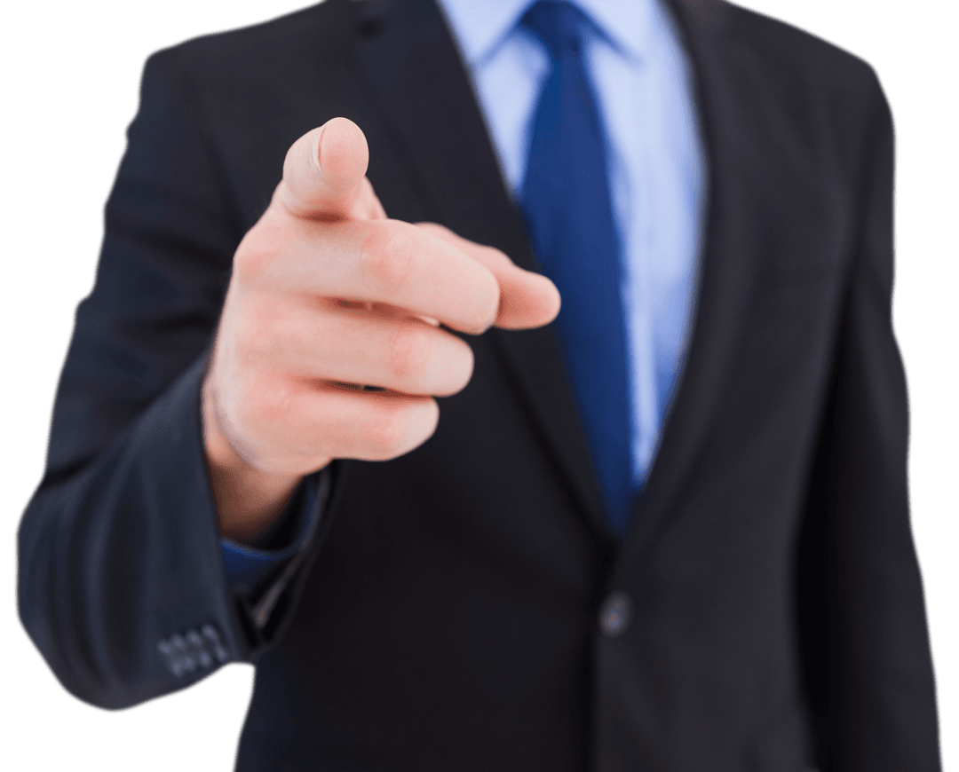 Businessman Pointing Finger in Transparent Background for Marketing