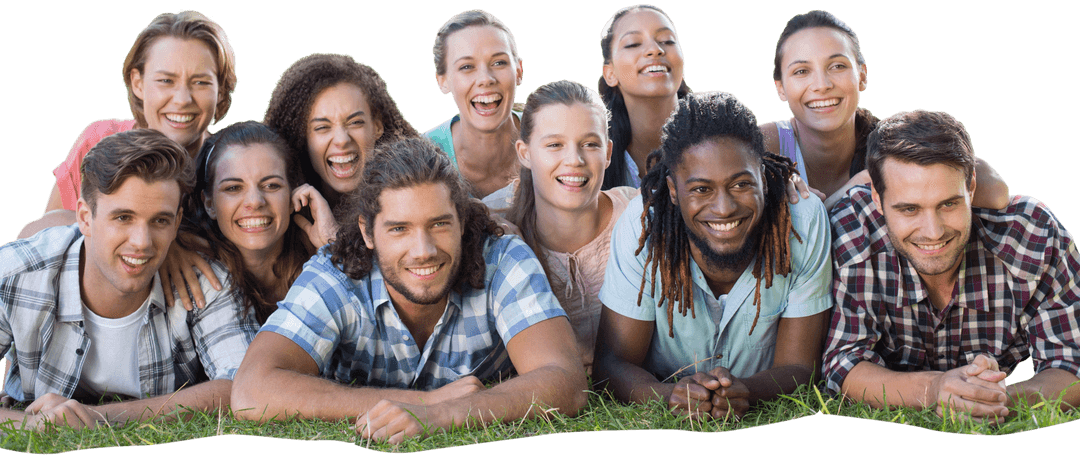 Diverse Group of Friends Laughing on Sunny Day Transparent