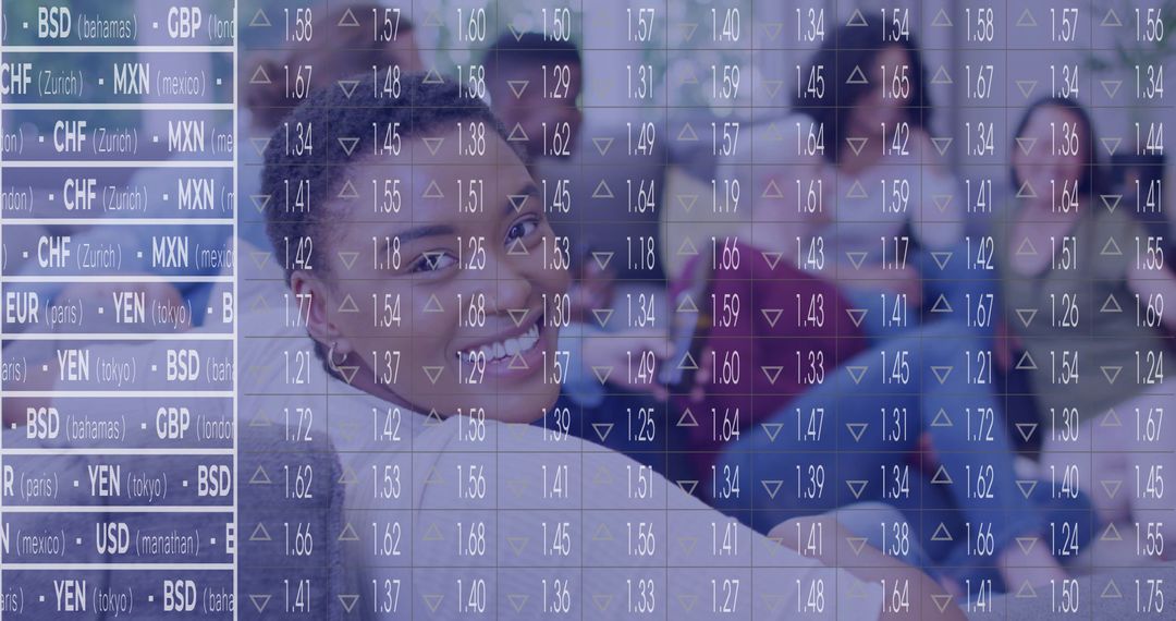 Business Professionals Analyzing Currency Rates in Modern Office Setting