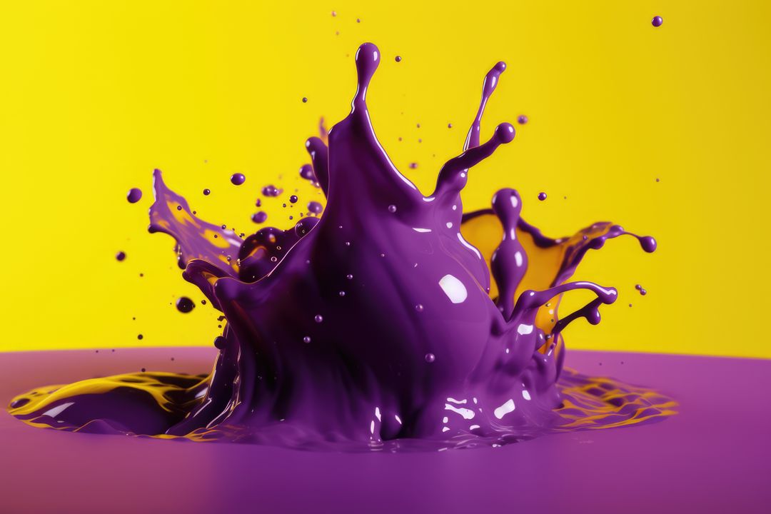 Purple Paint Splash with Vibrant Yellow Background Capturing Artistic Creativity - Free Images, Stock Photos and Pictures on Pikwizard.com