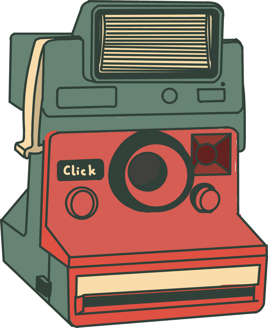 Retro Instant Film Camera with Red Panel on Transparent Background