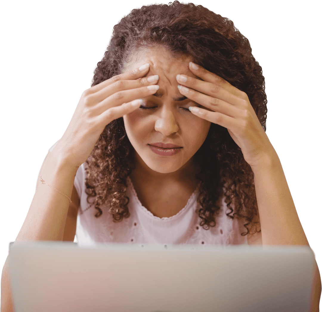 Transparent Image of Woman Experiencing Stress at Laptop