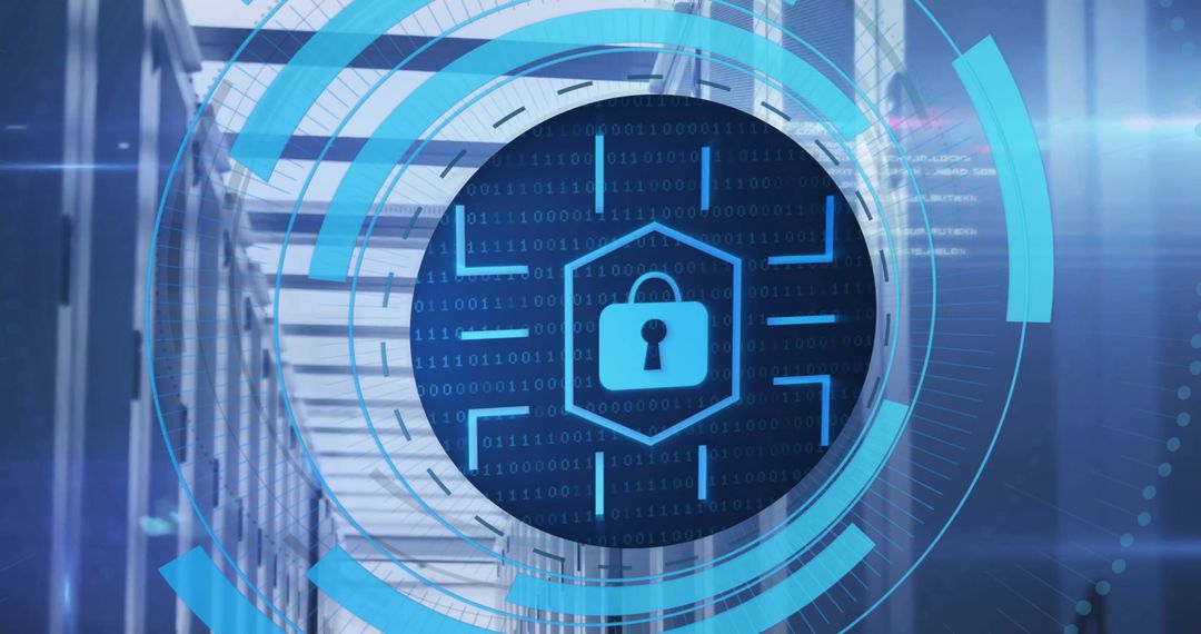 Digital Security Icon Over Server Room