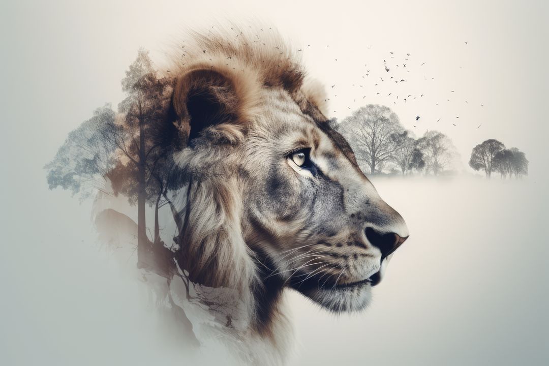 Double exposure with lion and trees, created using generative ai technology - Free Images, Stock Photos and Pictures on Pikwizard.com