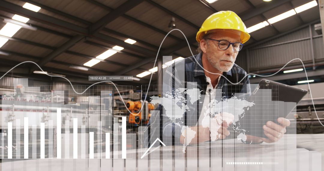 Engineer Analyzing Data with Tablet in Industrial Setting