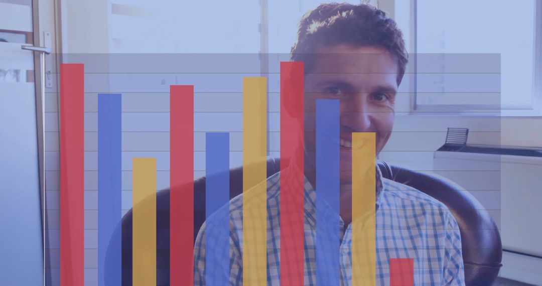 Businessman Analyzing Data with Bar Chart Overlay
