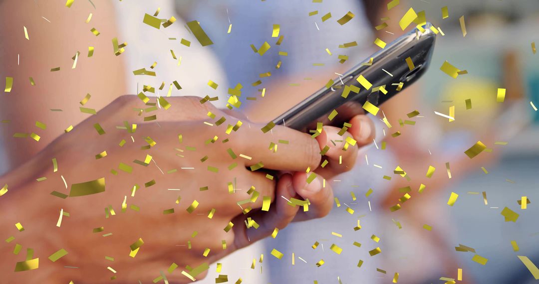 Festive Smartphone Use with Golden Confetti