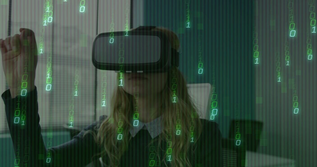 Innovative Woman Using VR in Futuristic Office Environment