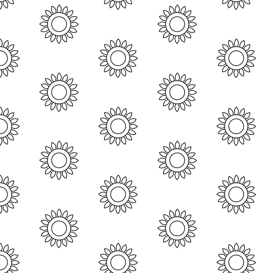 Seamless Black Flower Pattern on Transparent Background