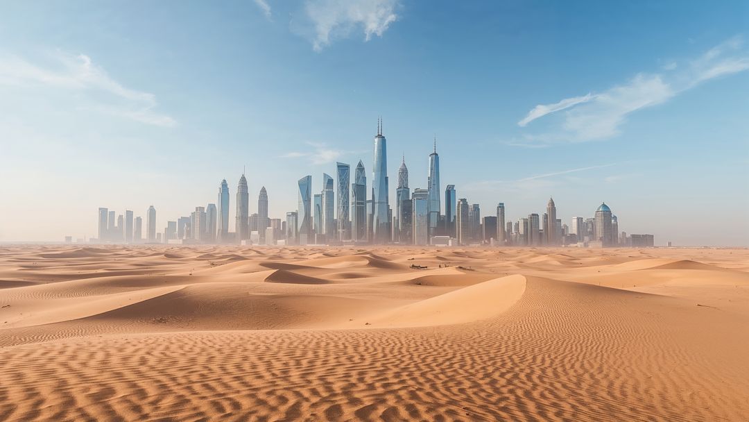 Futuristic Skyscrapers Looming Over Desert Landscape