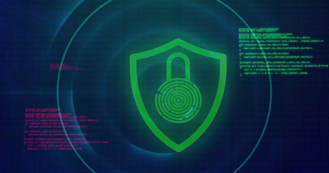 Futuristic Digital Shield with Padlock Symbol on Blue Background