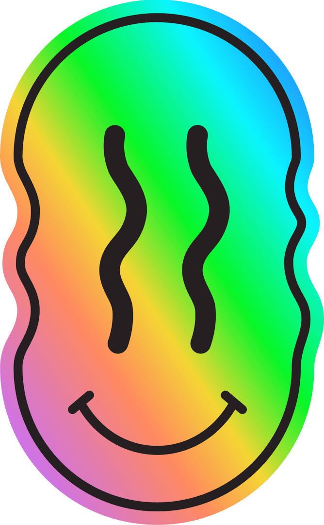 Vibrant Rainbow Smiley with Wavy Eyes on Transparent Background
