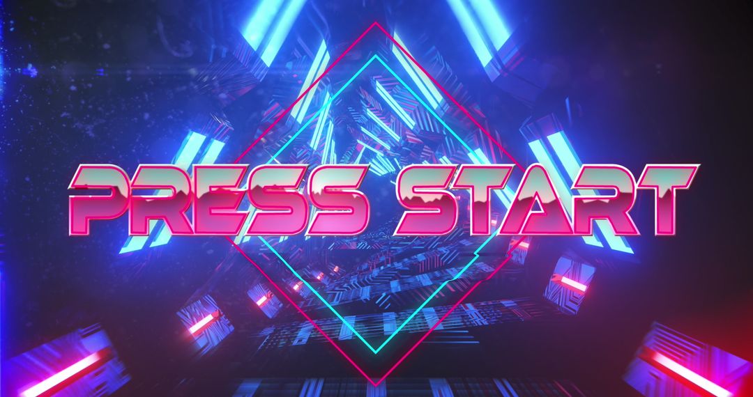 Retro Futuristic 'Press Start' in Neon Tunnel