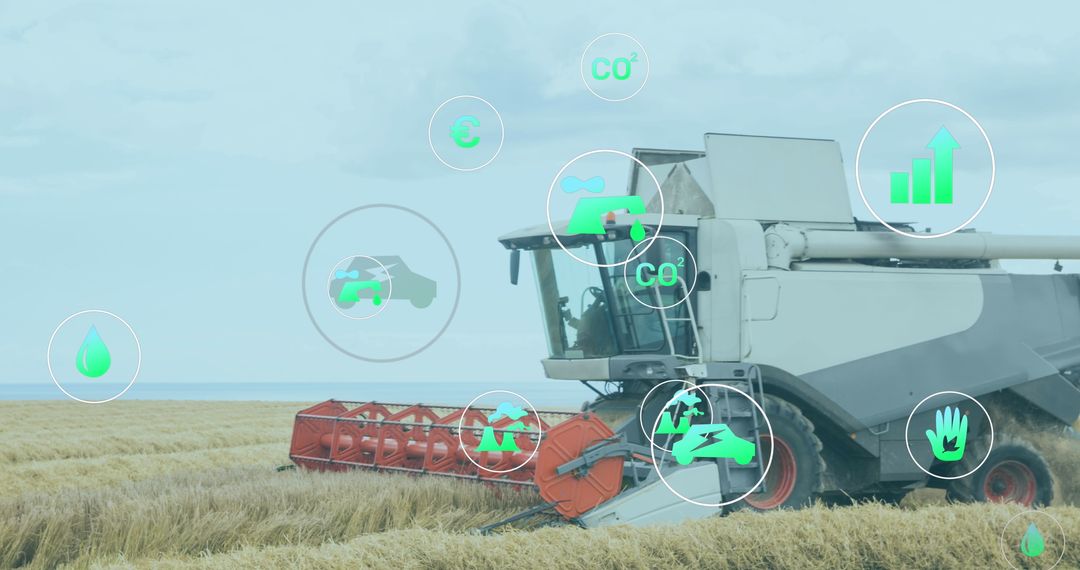 Automated Harvesting Futurescape with Digital Icons Overlay