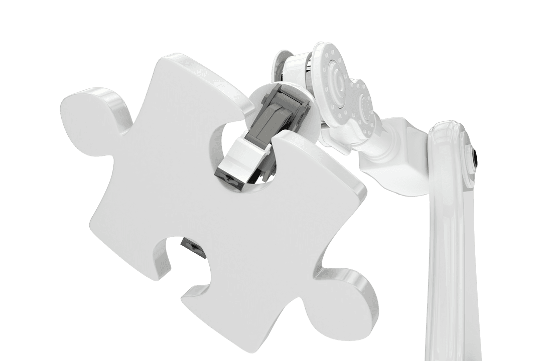 Transparent Robotic Arm Holding Jigsaw Puzzle Piece