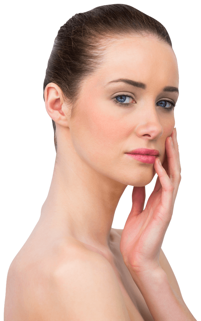 Elegant Woman with Hand on Face Transparent Background