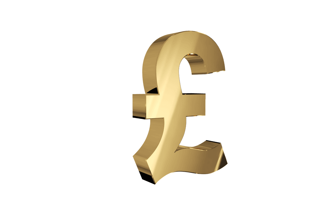 Golden Pound Sterling Symbol with Transparent Background